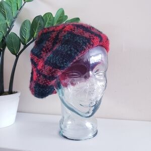 Vintage The BAY Knit Wool & Mohair Blend Checkered Beret - Made In Italy
